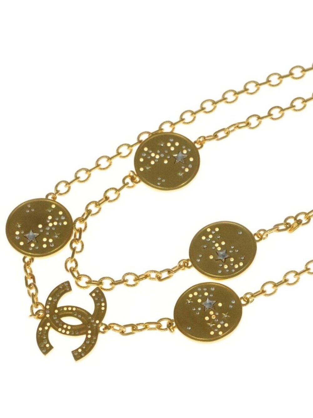 Chanel CC Logo 24K Rhinestone Chain Long Necklace Gold